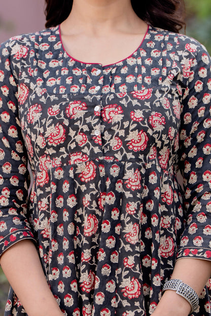 Timeless Blooms hand block print Anarkali Dress