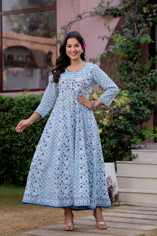 Hand Block Printed Cotton Long Dress -the heritage