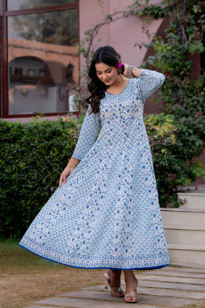 Hand Block Printed Cotton Long Dress -the heritage