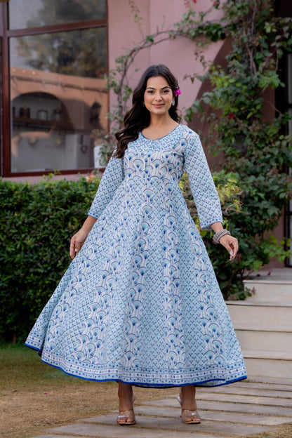 Hand Block Printed Cotton Long Dress -the heritage