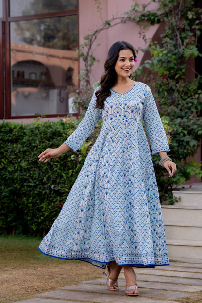 Hand Block Printed Cotton Long Dress -the heritage
