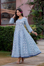 Hand Block Printed Cotton Long Dress -the heritage
