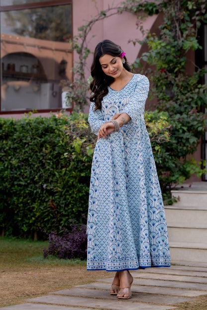 Hand Block Printed Cotton Long Dress -the heritage