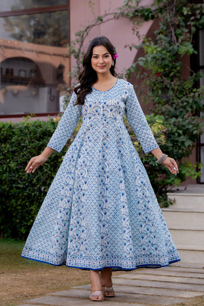 Hand Block Printed Cotton Long Dress -the heritage