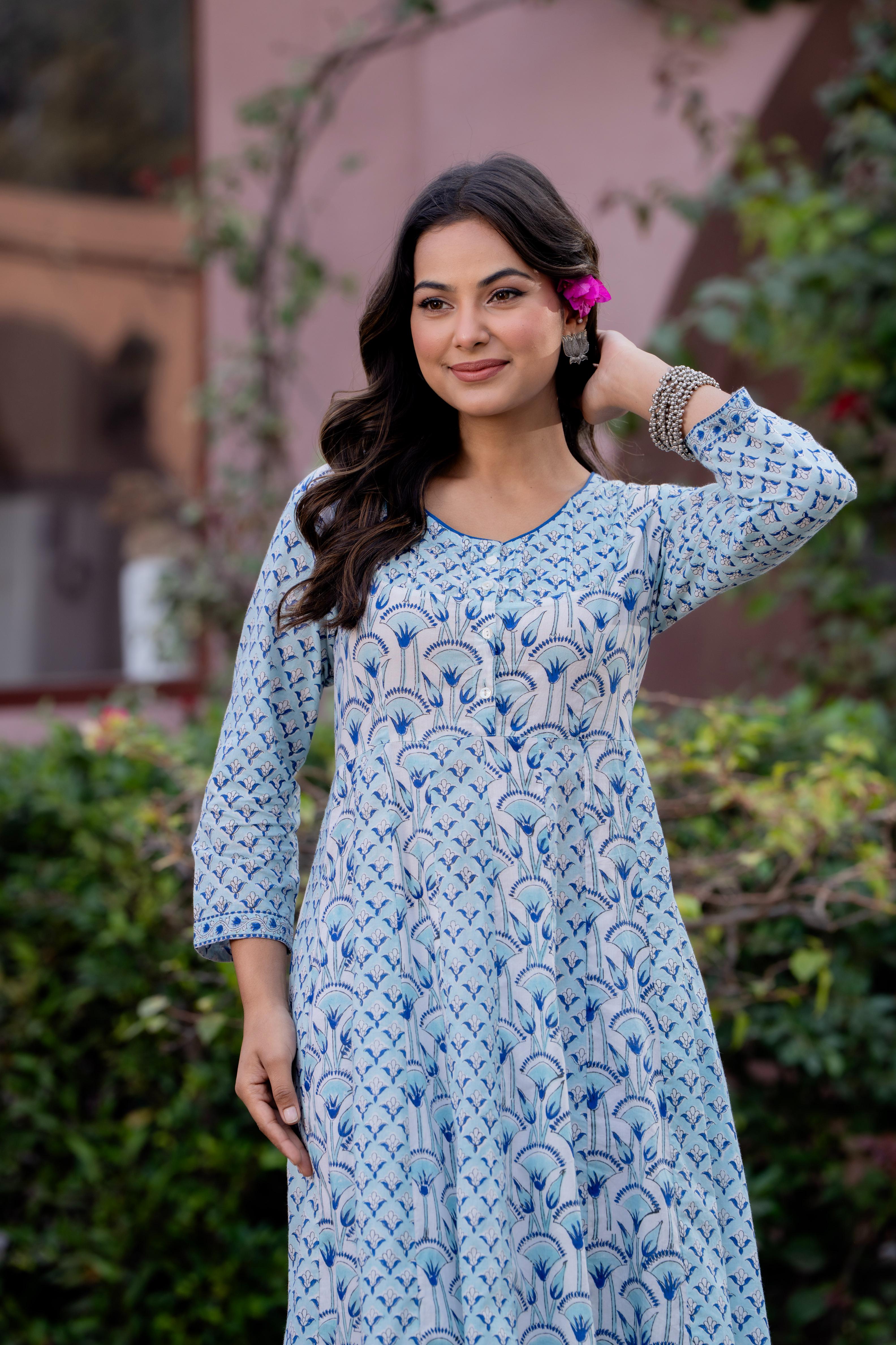 Hand Block Printed Cotton Long Dress -the heritage