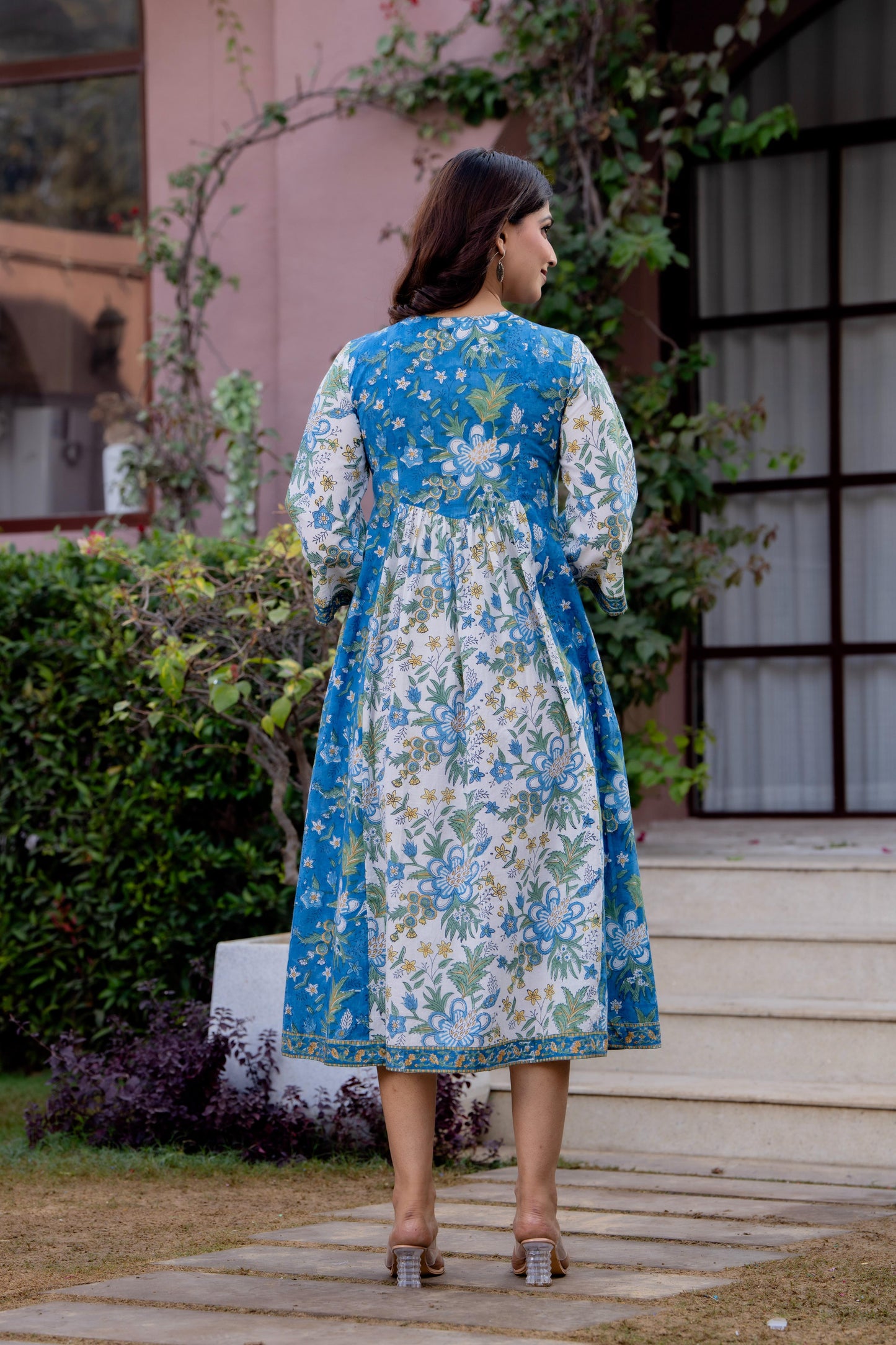 Timeless Blooms hand block print Anarkali Dress