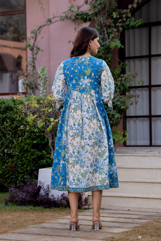 Timeless Blooms hand block print Anarkali Dress