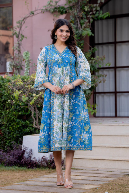Timeless Blooms hand block print Anarkali Dress