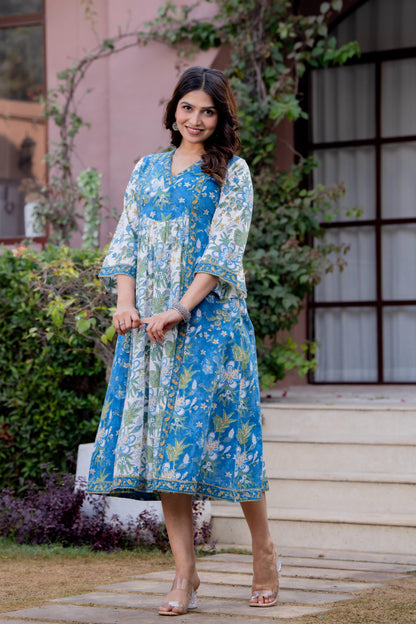 Timeless Blooms hand block print Anarkali Dress