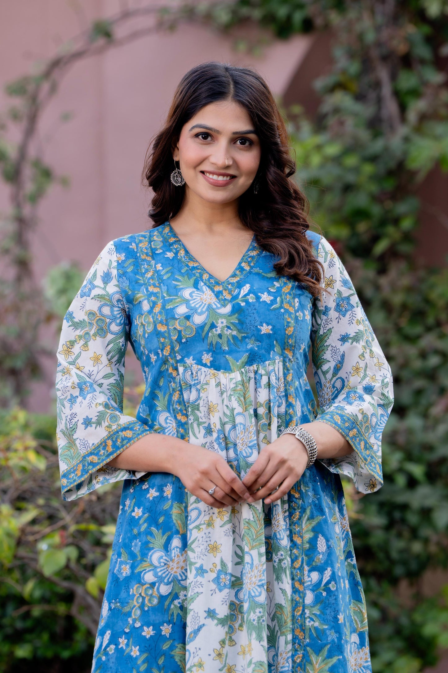 Timeless Blooms hand block print Anarkali Dress