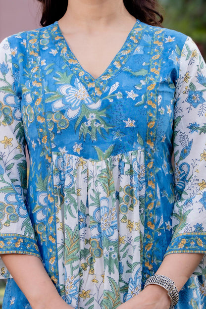 Timeless Blooms hand block print Anarkali Dress
