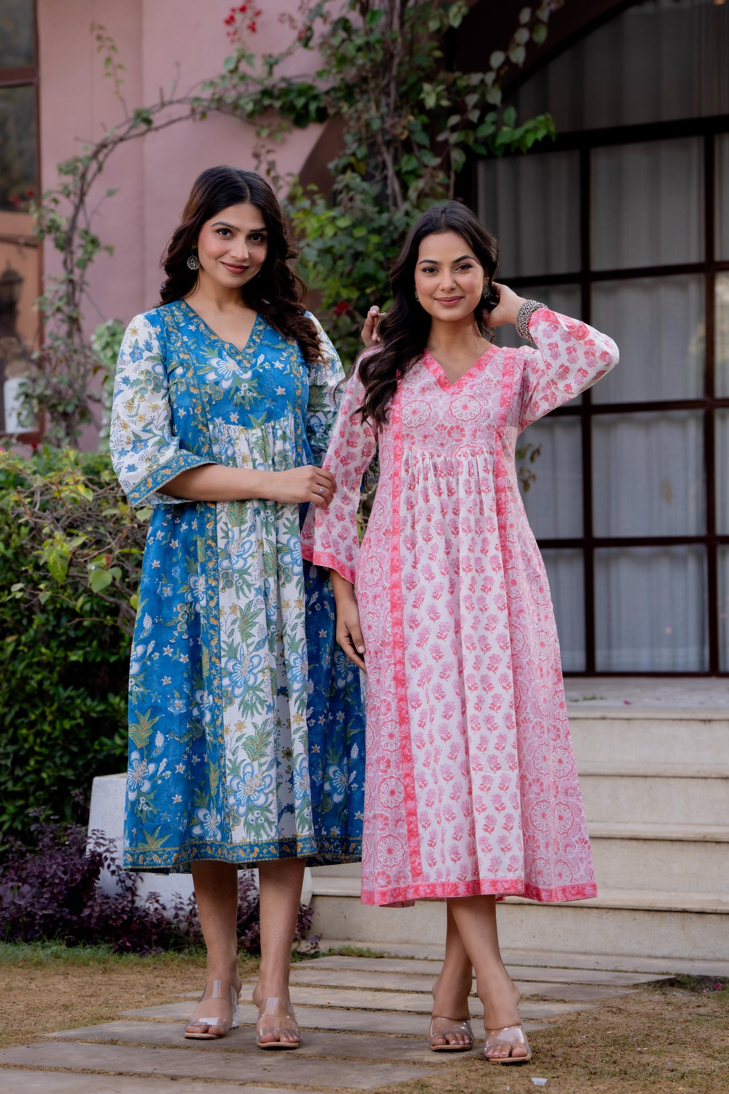 Timeless Blooms hand block print Anarkali Dress