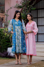 Timeless Blooms hand block print Anarkali Dress