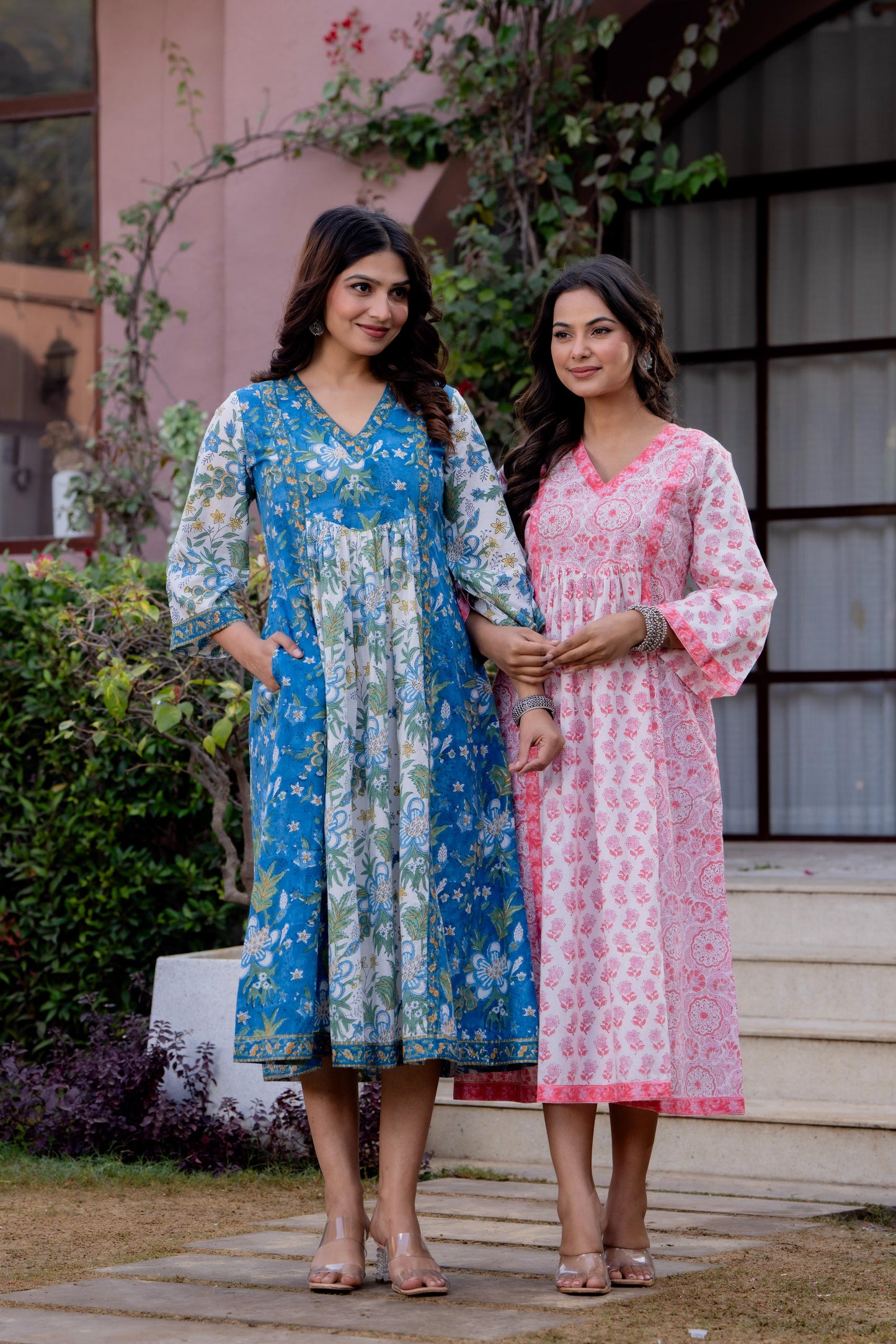 Timeless Blooms hand block print Anarkali Dress