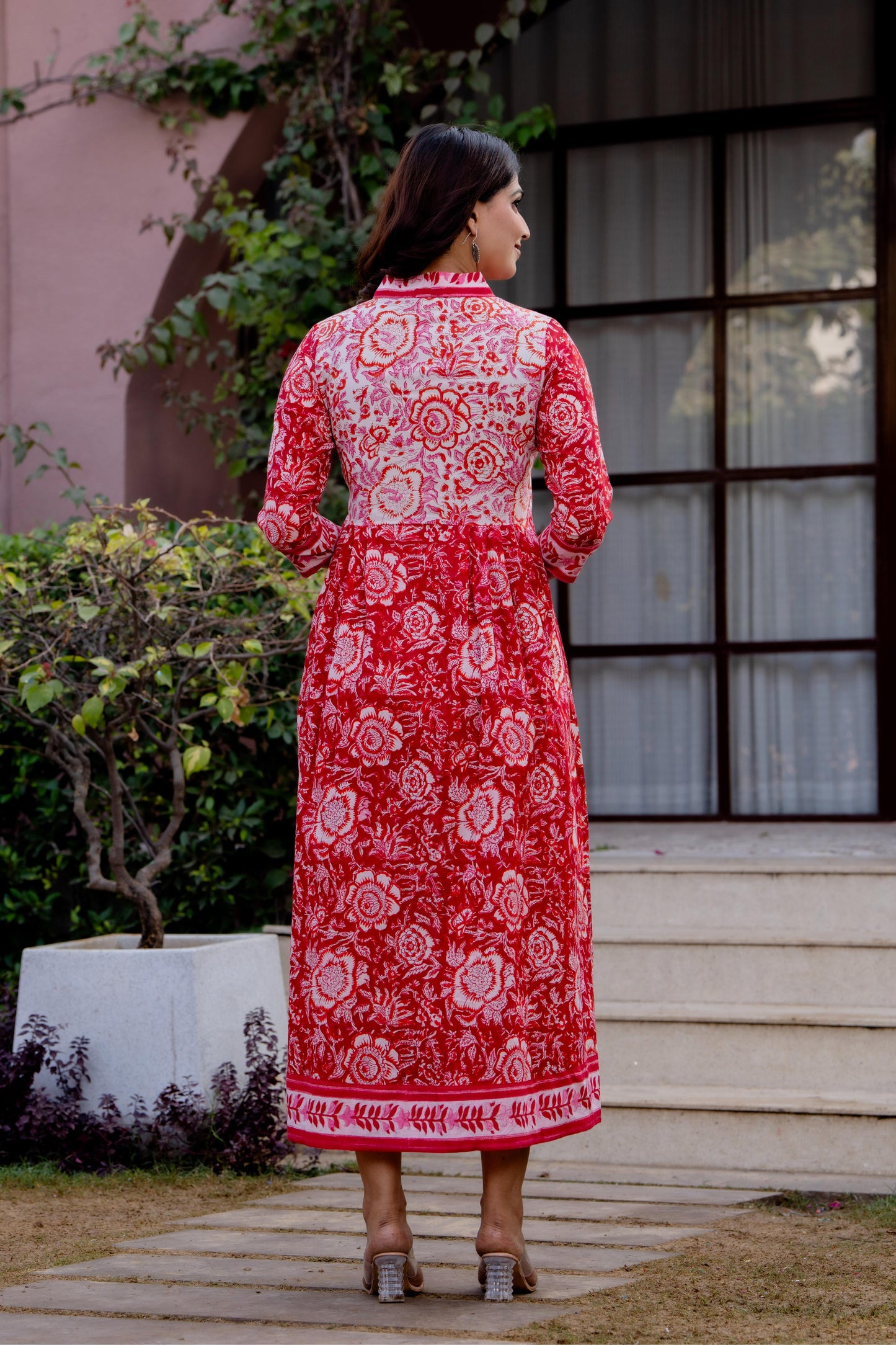Timeless Blooms hand block print Anarkali Dress