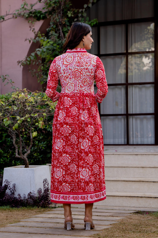 Timeless Blooms hand block print Anarkali Dress