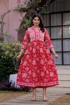 Timeless Blooms hand block print Anarkali Dress