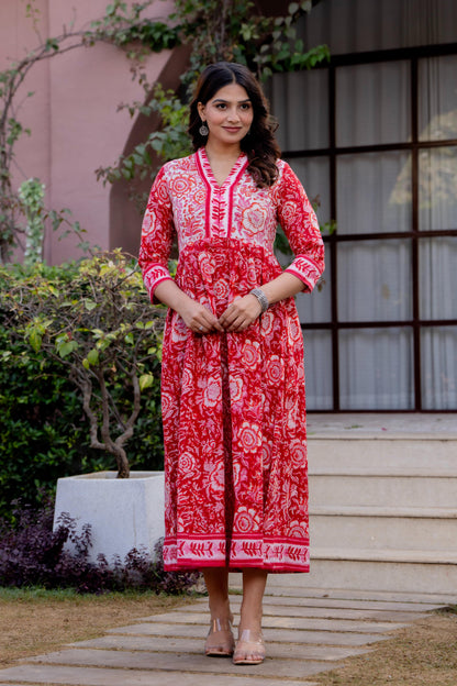 Timeless Blooms hand block print Anarkali Dress