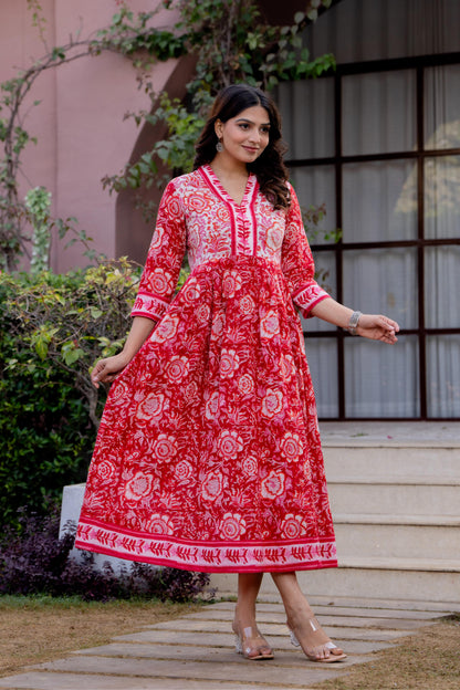 Timeless Blooms hand block print Anarkali Dress