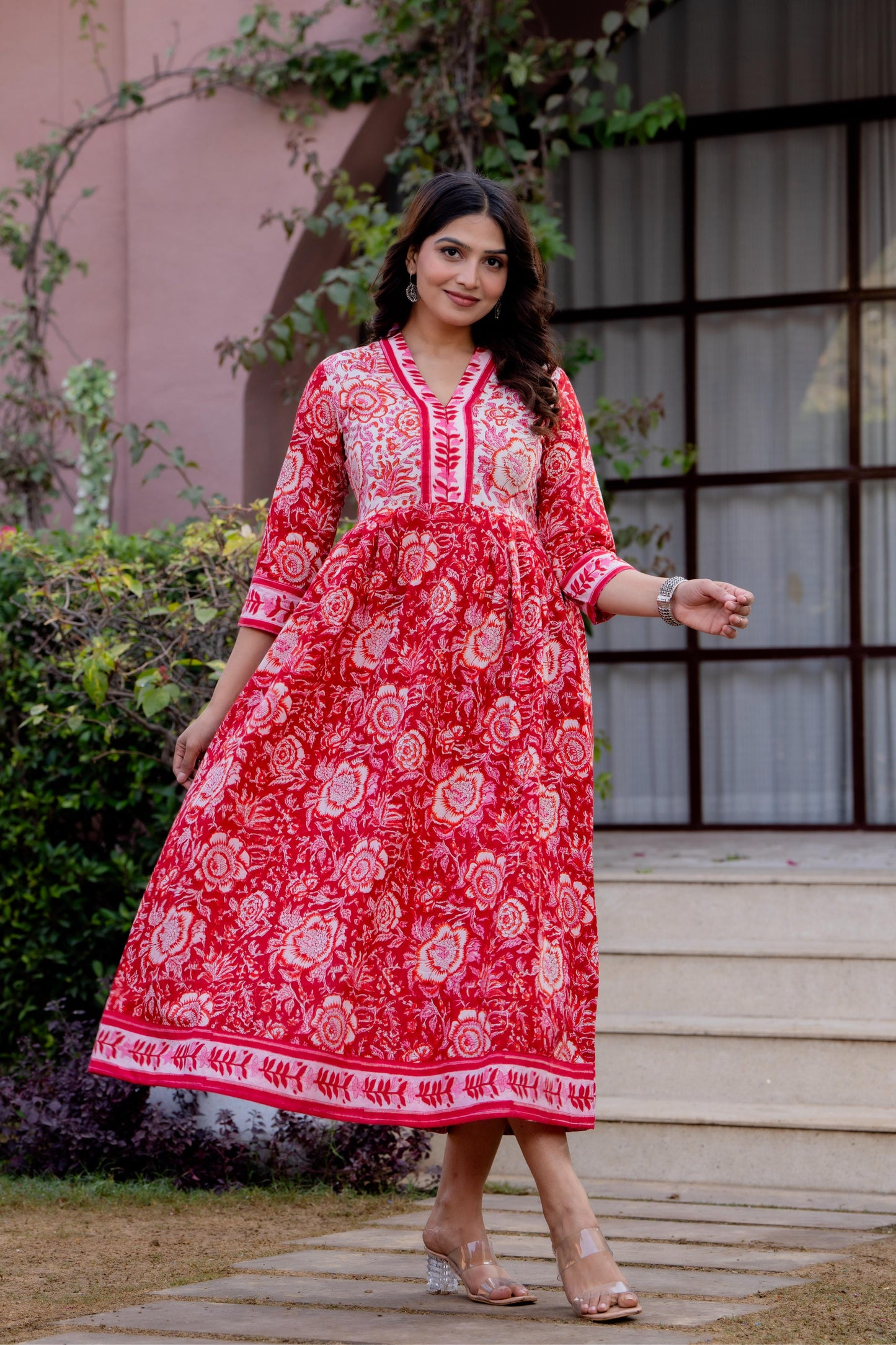 Timeless Blooms hand block print Anarkali Dress