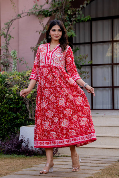 Timeless Blooms hand block print Anarkali Dress