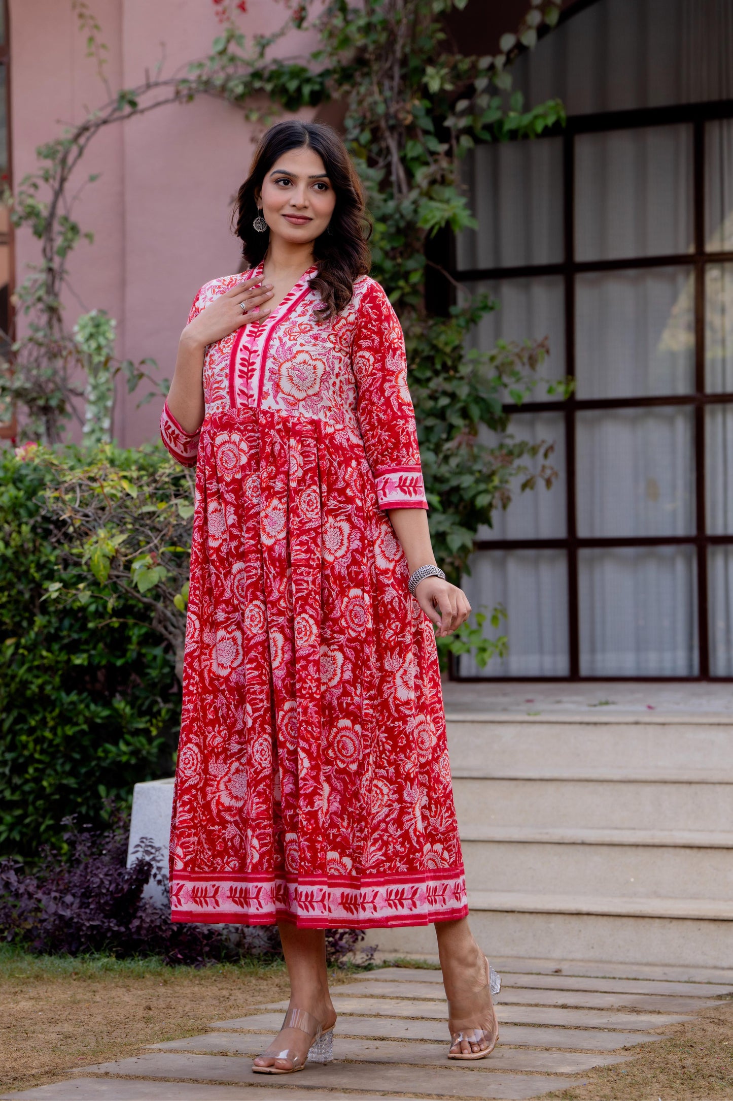 Timeless Blooms hand block print Anarkali Dress