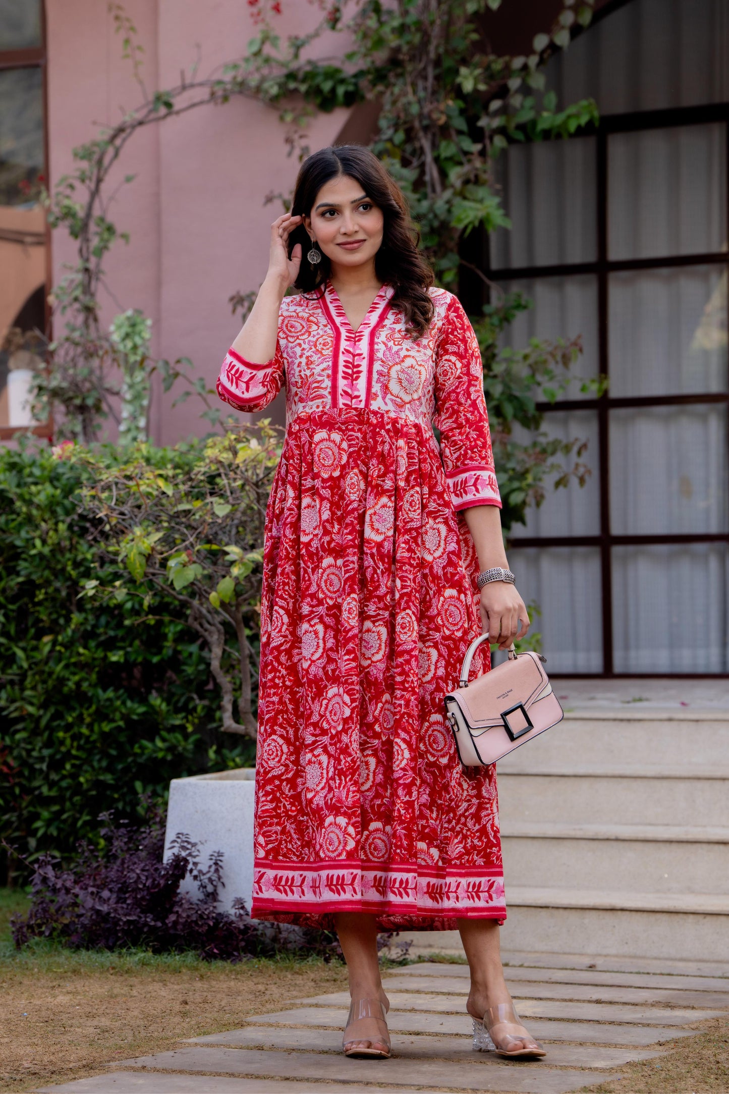 Timeless Blooms hand block print Anarkali Dress