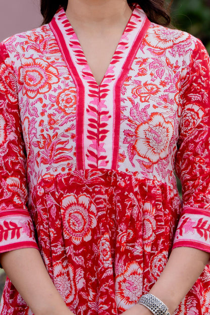 Timeless Blooms hand block print Anarkali Dress