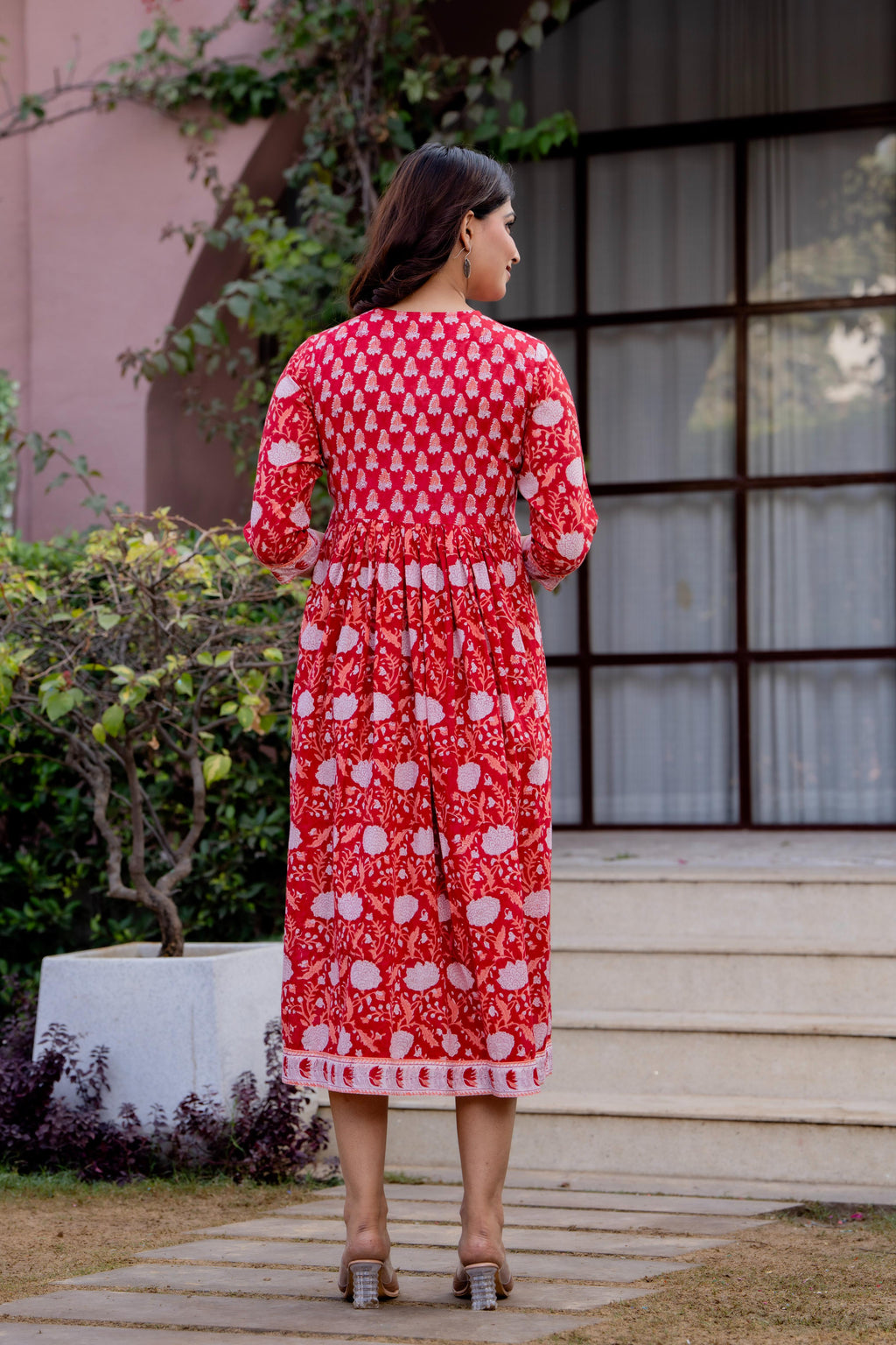 Timeless Blooms hand block print Anarkali Dress
