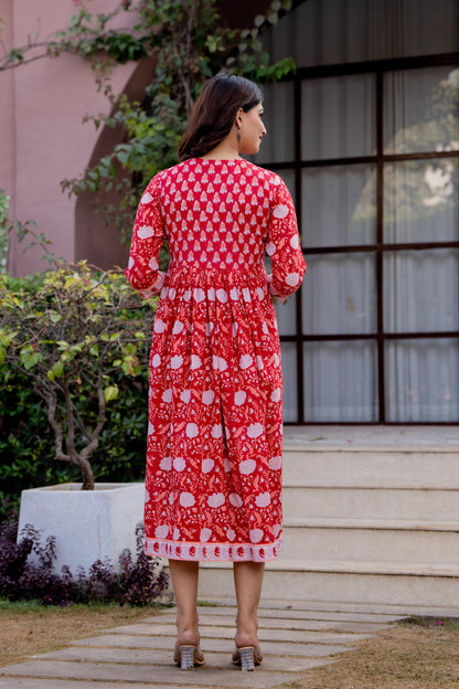Timeless Blooms hand block print Anarkali Dress