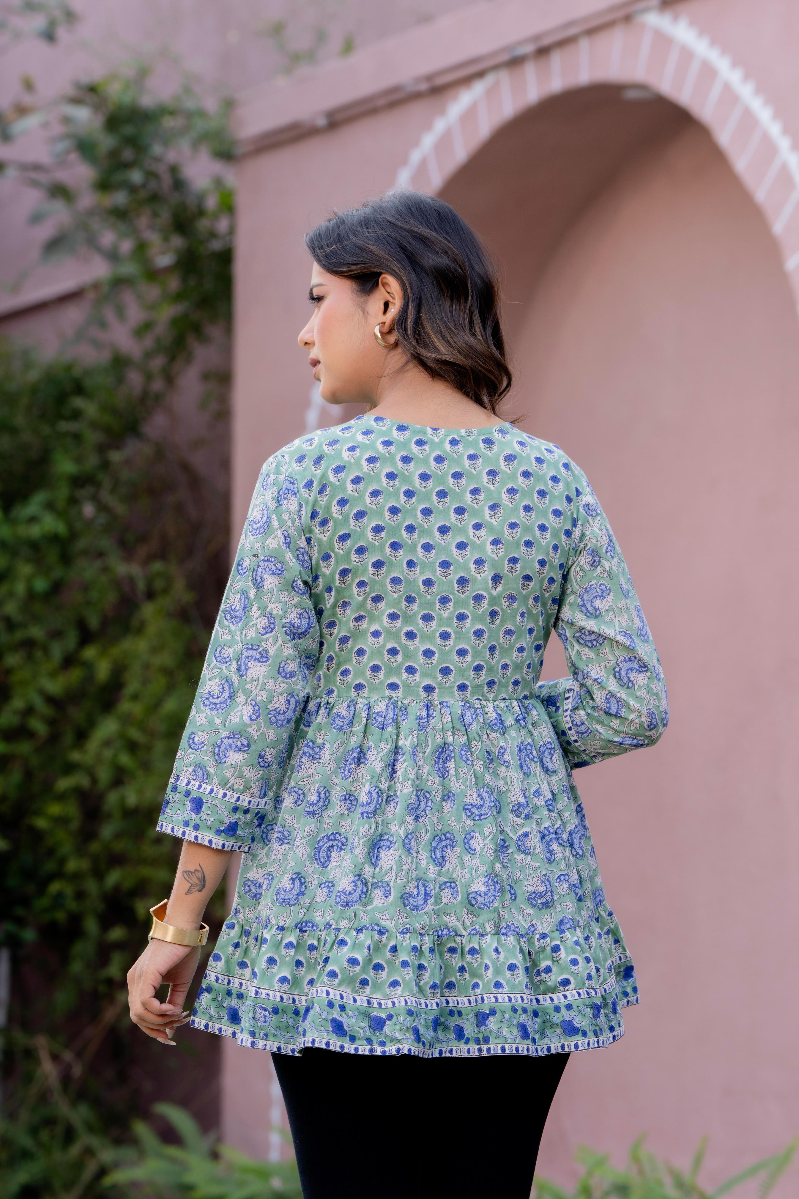 Floral Block print Soft Cotton Short Top