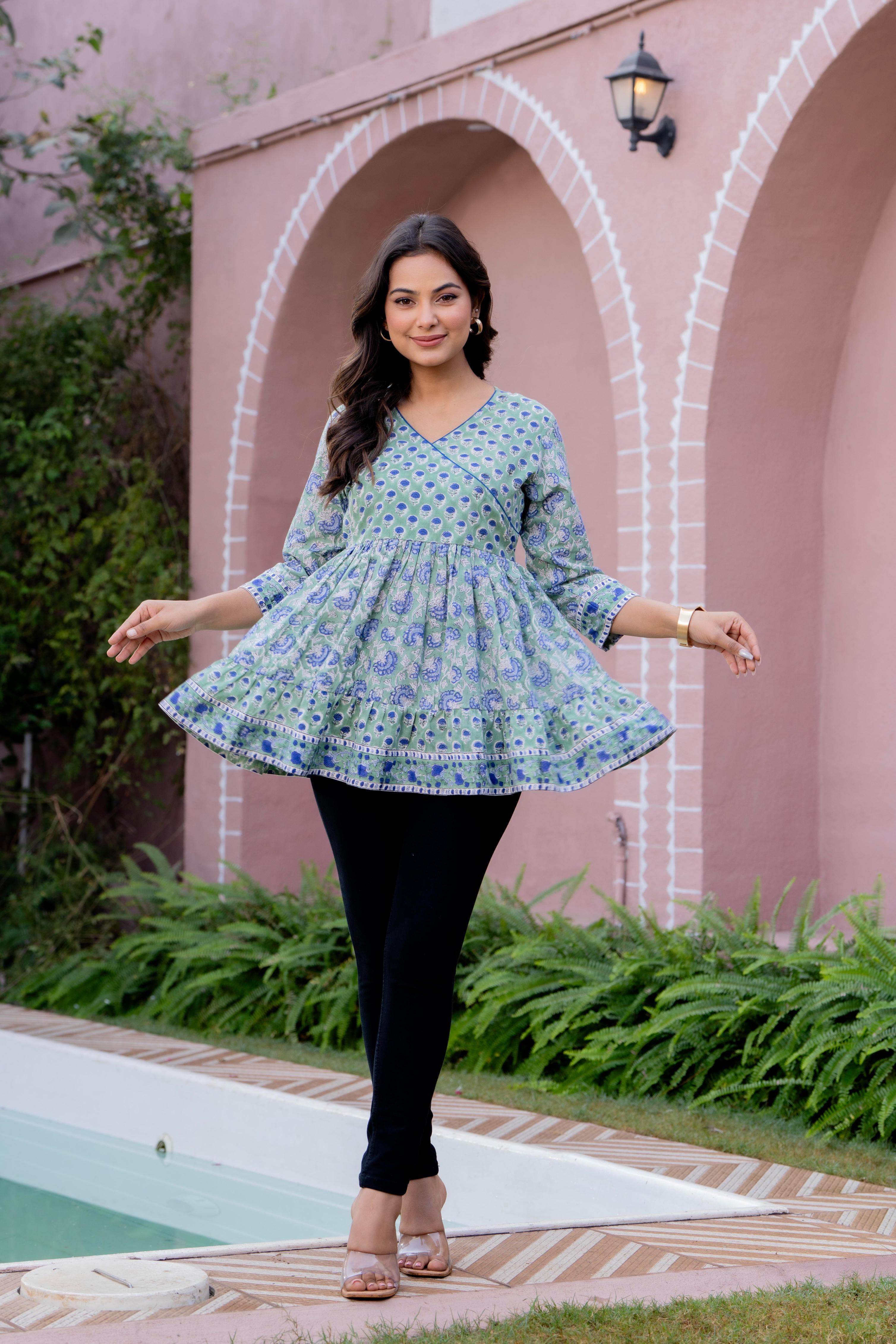 Floral Block print Soft Cotton Short Top