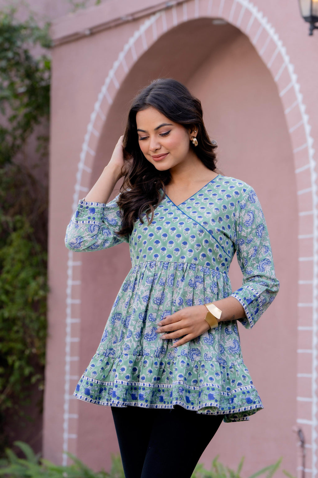 Floral Block print Soft Cotton Short Top