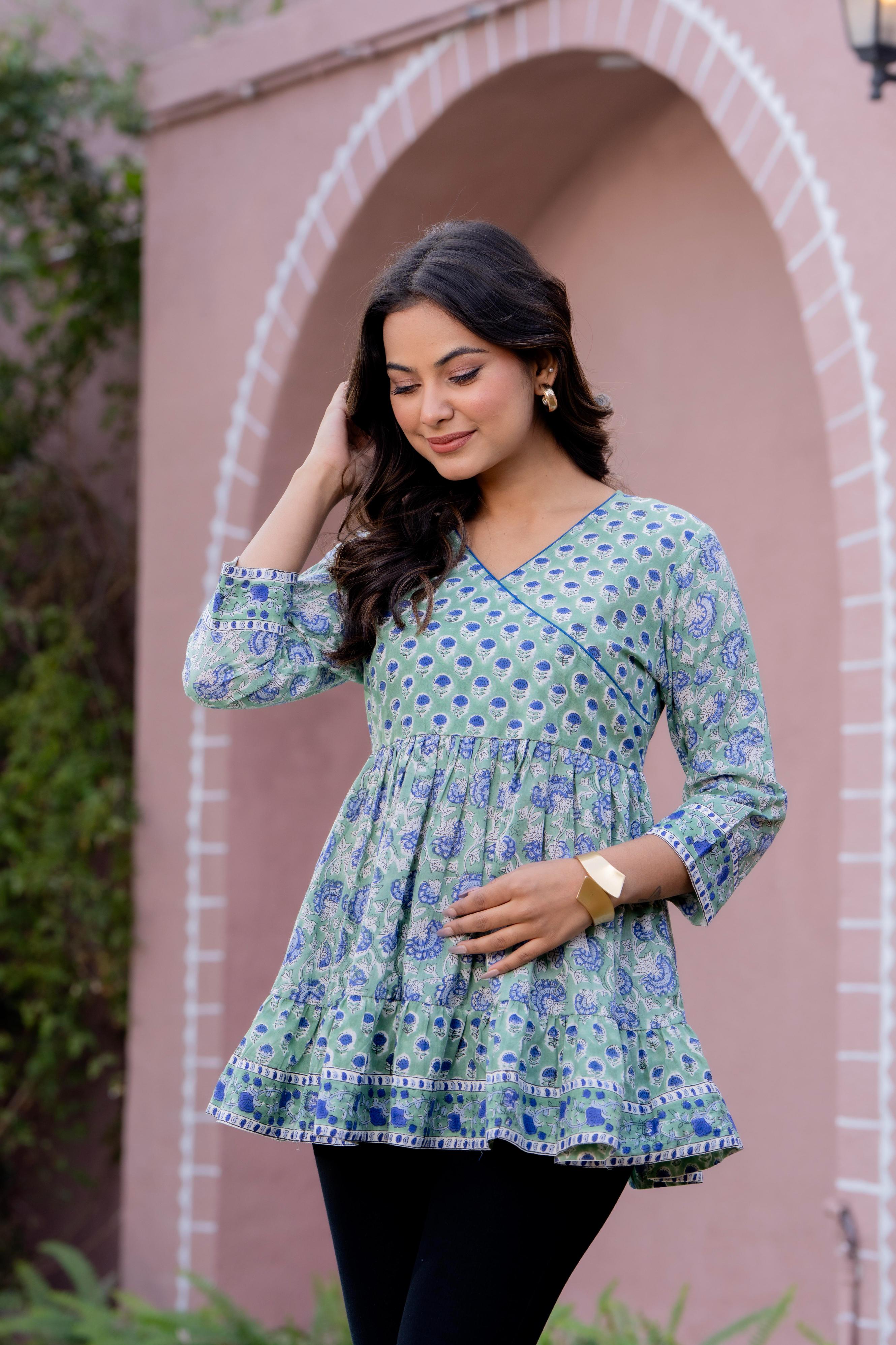 Floral Block print Soft Cotton Short Top