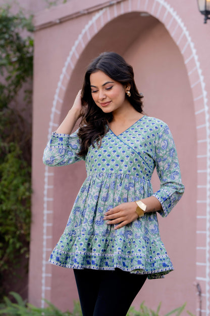 Floral Block print Soft Cotton Short Top