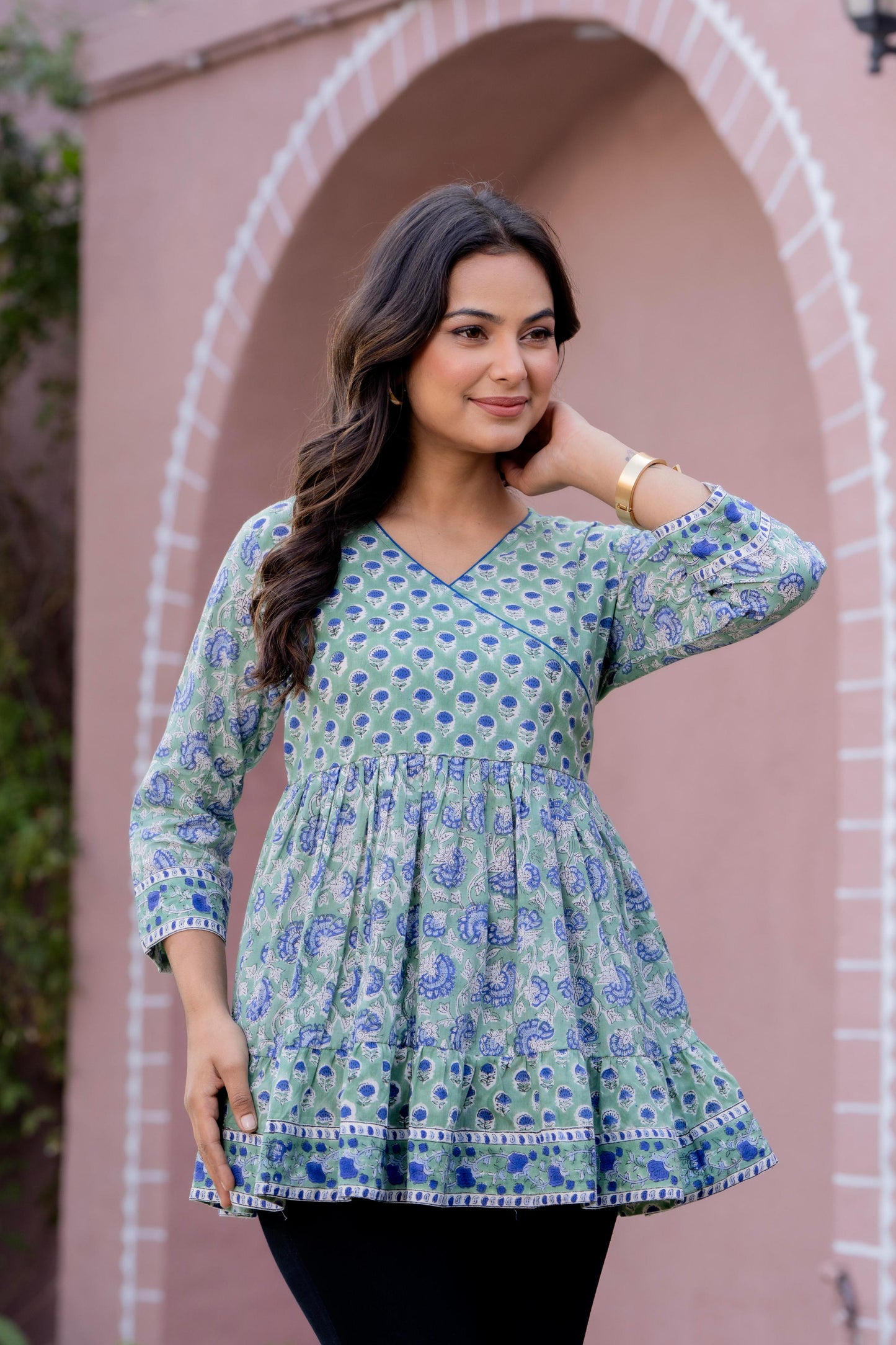 Floral Block print Soft Cotton Short Top