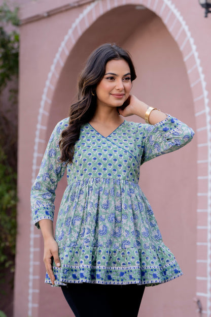 Floral Block print Soft Cotton Short Top