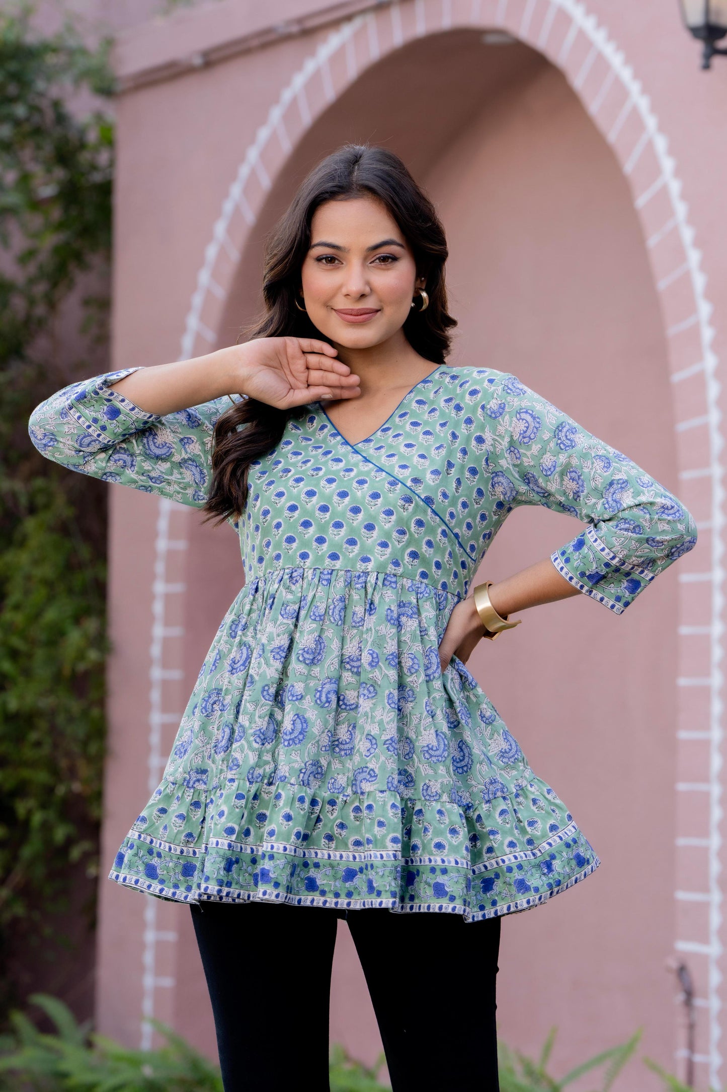 Floral Block print Soft Cotton Short Top