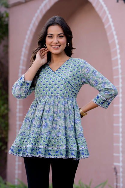 Floral Block print Soft Cotton Short Top