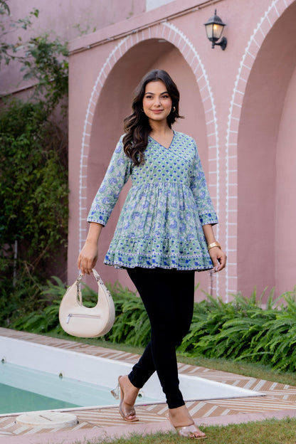 Floral Block print Soft Cotton Short Top