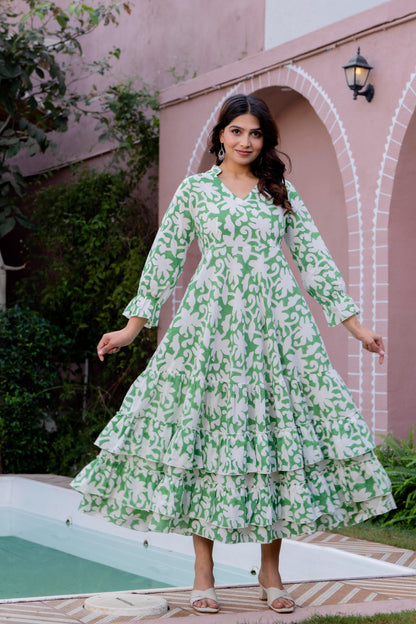 Hand Block Printed Cotton Long Dress -the heritage