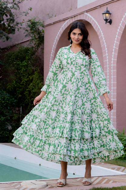 Hand Block Printed Cotton Long Dress -the heritage