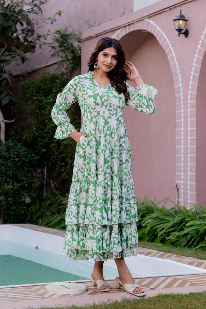 Hand Block Printed Cotton Long Dress -the heritage