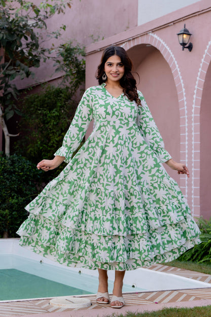 Hand Block Printed Cotton Long Dress -the heritage