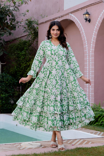 Hand Block Printed Cotton Long Dress -the heritage