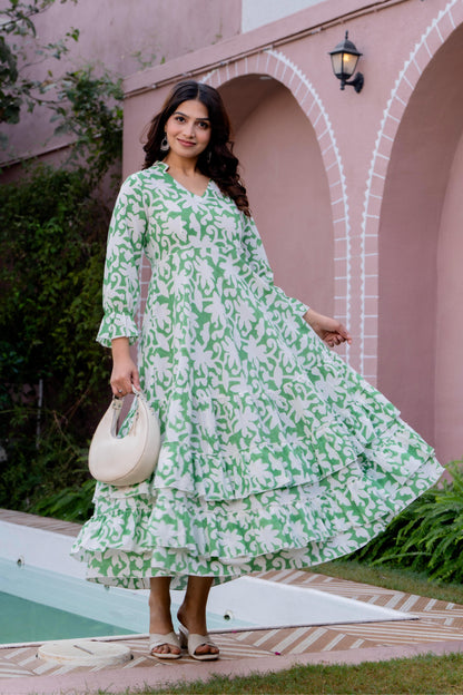 Hand Block Printed Cotton Long Dress -the heritage