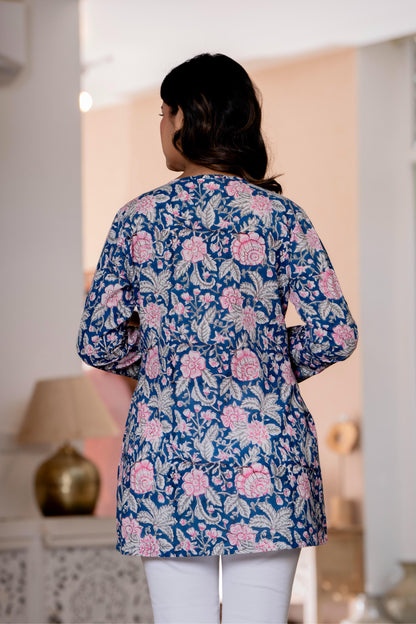Floral Block print Soft Cotton Short Top