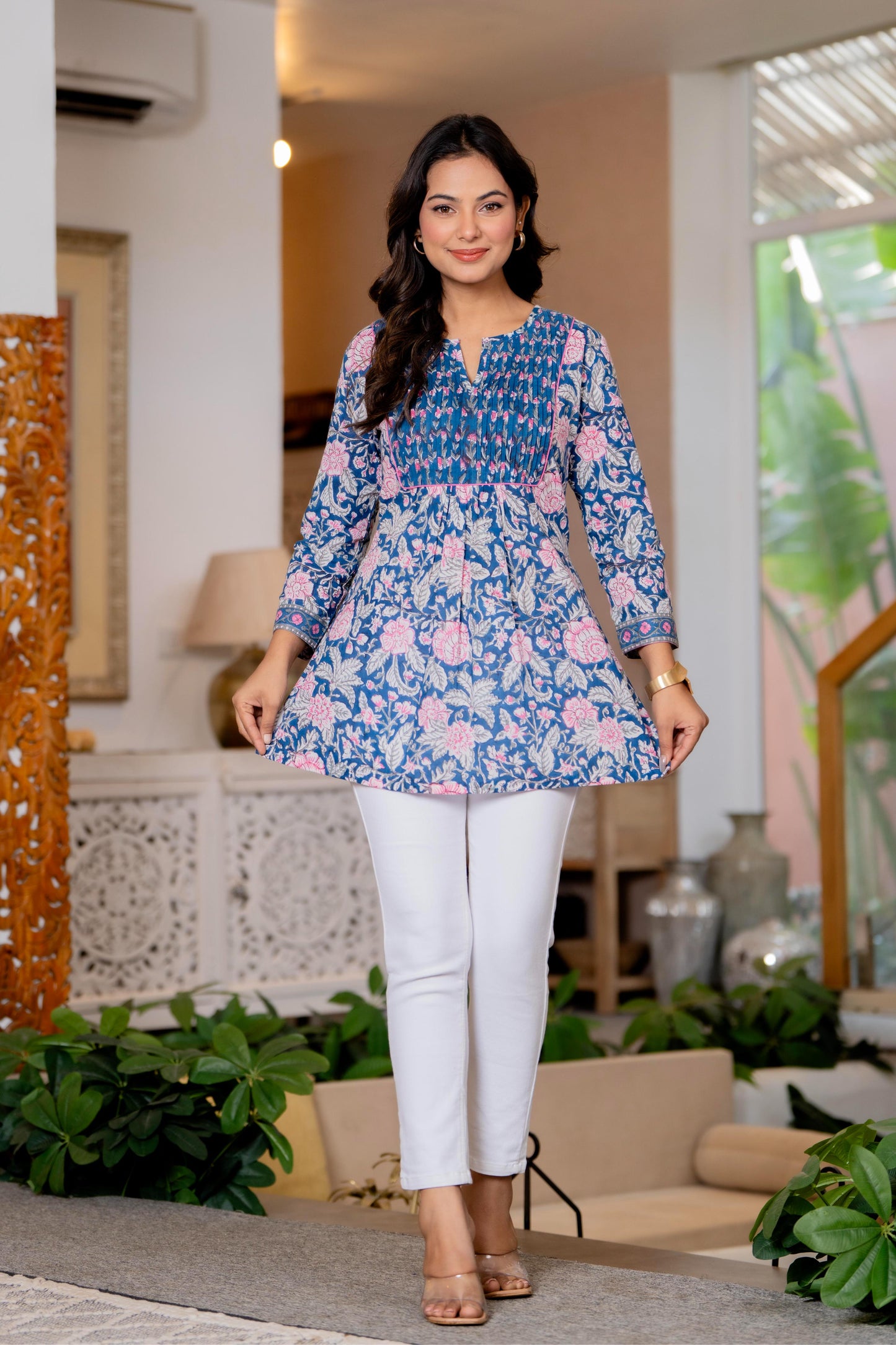 Floral Block print Soft Cotton Short Top