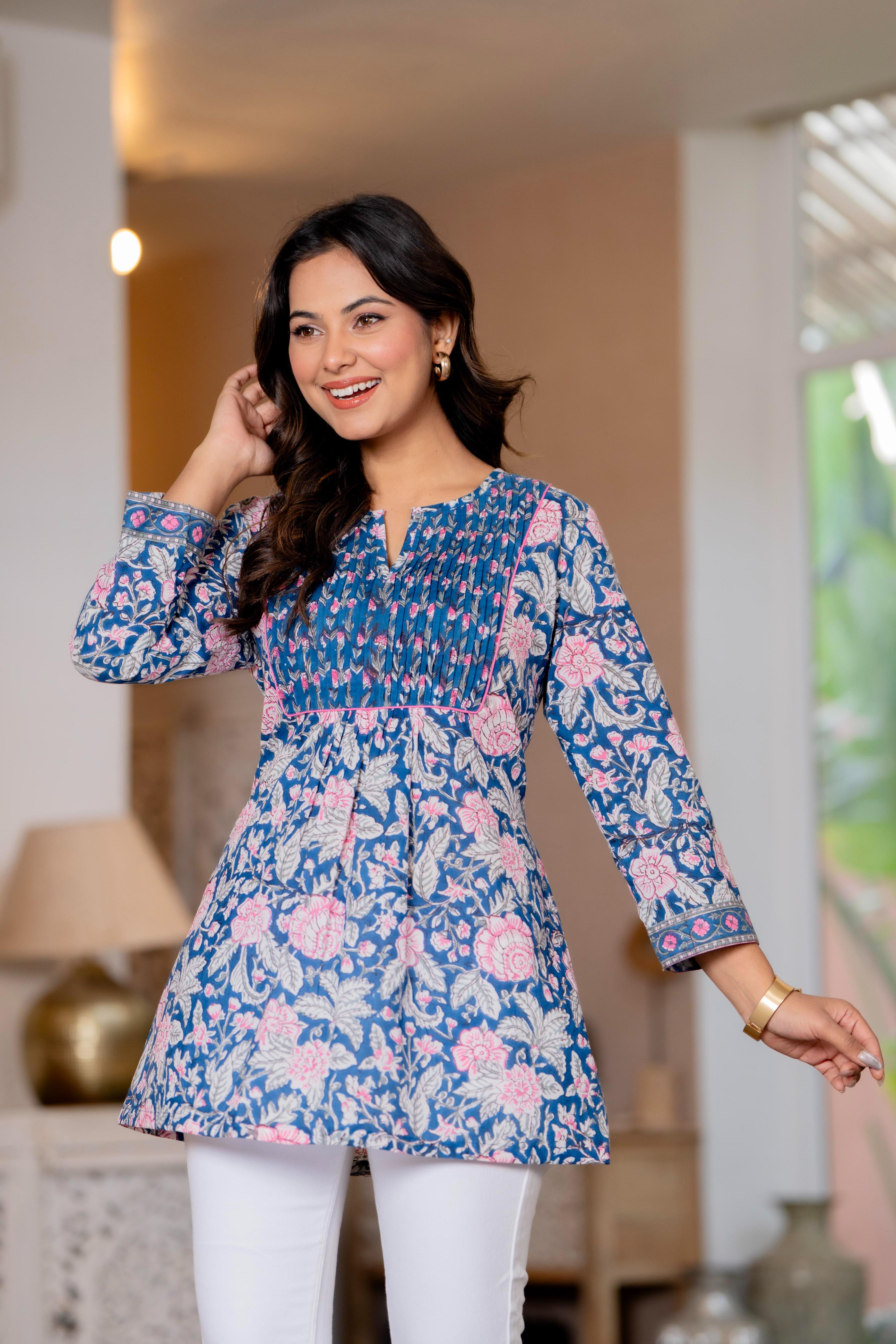 Floral Block print Soft Cotton Short Top