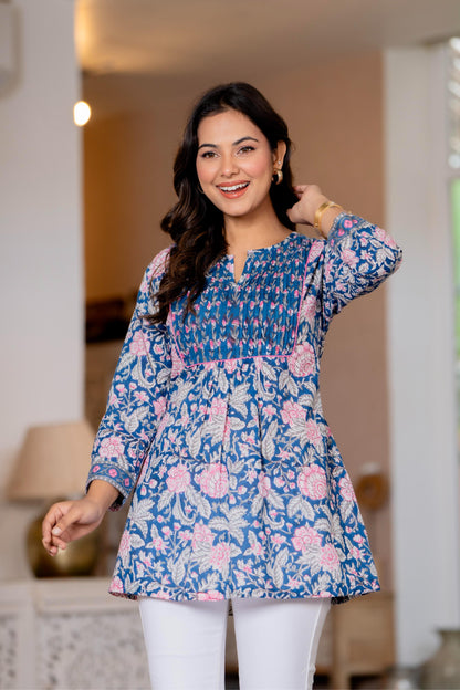 Floral Block print Soft Cotton Short Top